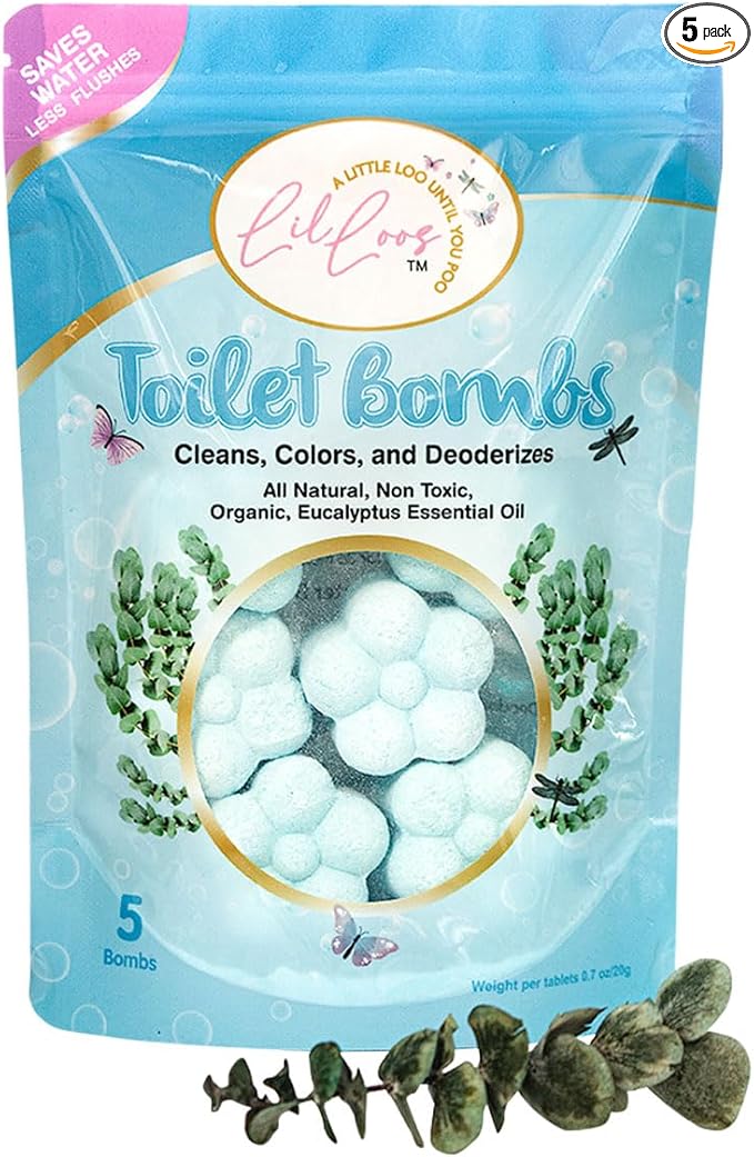 Essential Oil Toilet Bowl Bombs, Long-Lasting Freshness, Clean Toilet Freshener, Deodorizer (5 Tablets) (5 Count (Pack of 1), Eucalyptus) ALL NATURAL NON-TOXIC