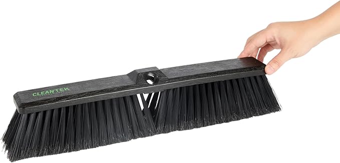 Restaurantware-BROOM HEAD ONLY: Clean Tek Professional 17.13-Inch Push Broom Head, 1 Heavy-Duty Cleaning Tool - Handle Sold Separately, Fine Flagged Bristles, Black Plastic, Outdoor Use