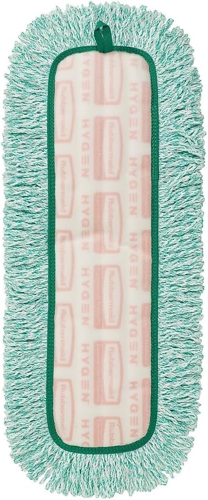Rubbermaid Commercial Products HYGEN 18 inch Microfiber Dust Pad with Fringe, Green, For Janitorial/Professional Cleaners and Heavy-Duty industrial Cleaning/Dusting/Sweeping