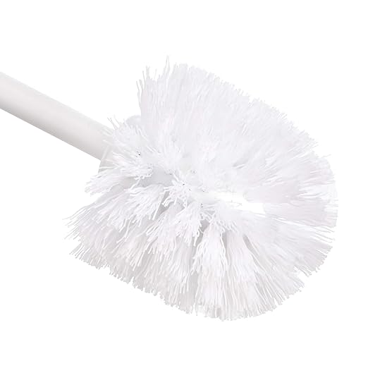Amazon Basics Toilet Brush and Holder Set, Heavy-Duty Bristle Scrub Brushes with Non-Slip Handle, White, 4-Pack