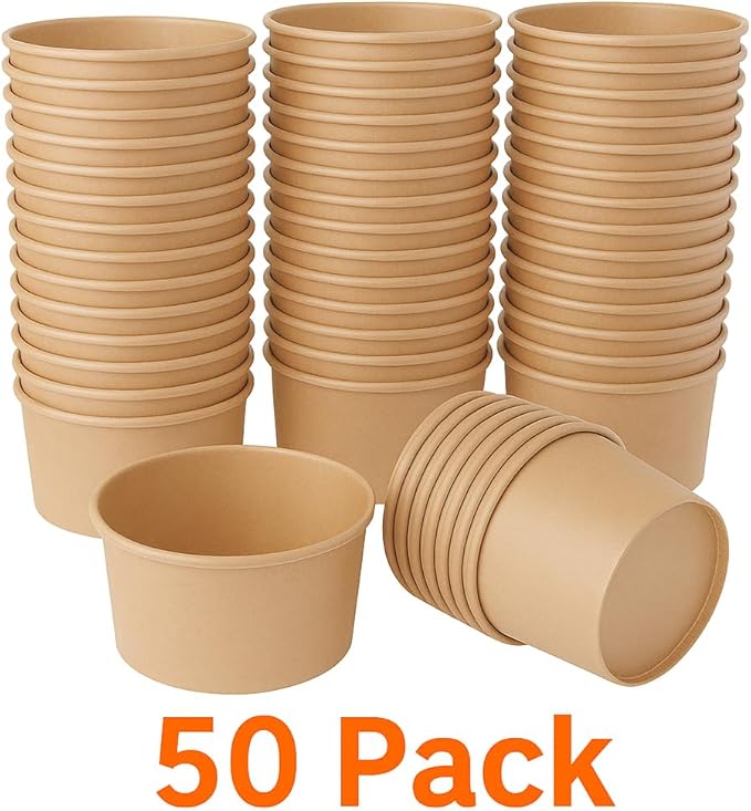 Ruthy's Outlet Kraft Salad Bowls W/Clear Lids – Disposable Paper Salad Containers, Eco-Friendly | Leak-Resistant | Microwave Safe – Ideal for Meal Prep, To-Go Orders & Catering (50, 32 oz)