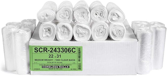 Aluf Plastics 12-16 Gallon Trash Bags-Source Reduction Series Value High Density 6 Micron Gauge(equiv) -Intended for Home, Office,Bathroom, Paper, Styrofoam(1 Pallet of 100 Packs, 100000 Count Total)
