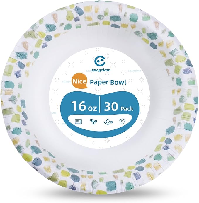 30 Pack Paper Bowls, 16 Oz Disposable Soup Bowl, Heavy Duty Printed Disposable Bowls Bulk For Snacks, Dessert, Breakfast, Lunch And Dinner Meals (Green)