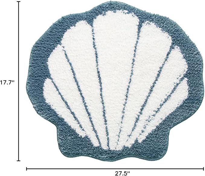 Cute Blue Shell Bath mat Super Soft and Absorbent Microfiber Plush Non-Slip Bathroom Rugs,Bath Rugs for Bathroom Door Mat 19.3x22 Inches