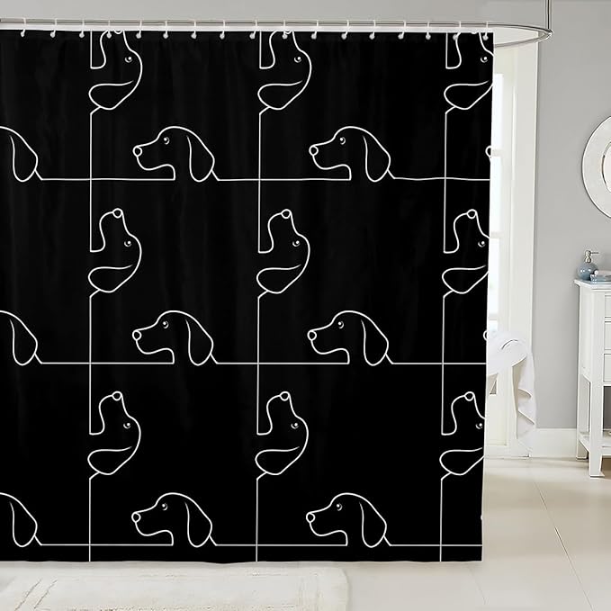 Feelyou Sausage Dog Shower Curtain Kids Cute Dachshund Bathroom Shower Curtain Set for Cartoon Puppy Dog Bath Curtain Kawaii Pet Black Gift for Dog Lover Kids Bathroom Accessories 72"x78"