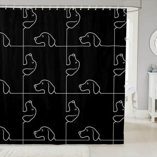 Feelyou Sausage Dog Shower Curtain Kids Cute Dachshund Bathroom Shower Curtain Set for Cartoon Puppy Dog Bath Curtain Kawaii Pet Black Gift for Dog Lover Kids Bathroom Accessories 72"x78"