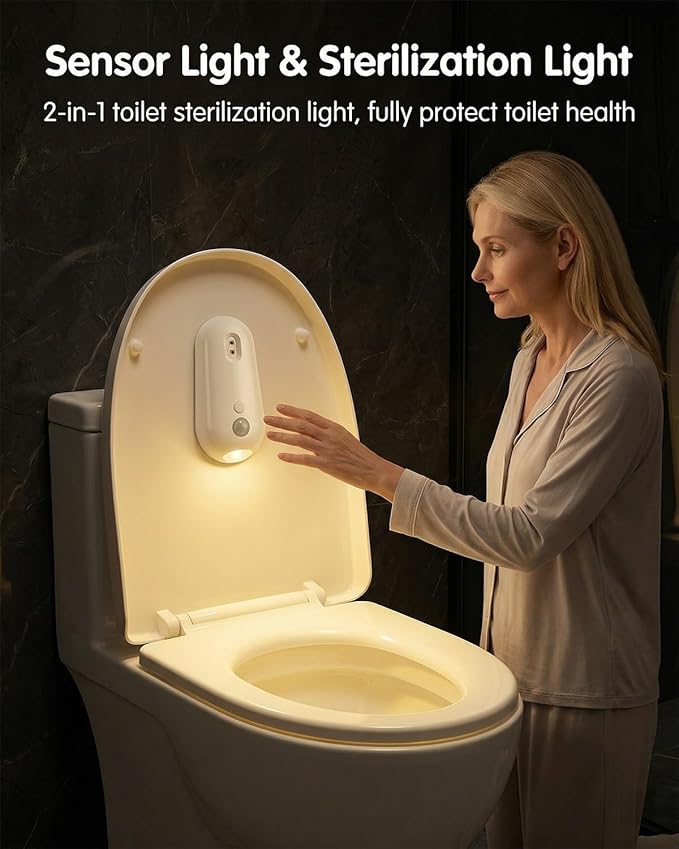Self Cleaning UV Toilet Sanitizer and Night Light Elderly Motion Activated Rechargeable Toilets Lights Adhesive Sensor Smart Shared Bathroom Automatic Toilet Nightlight Mounted Bowl Seat(8pcs)