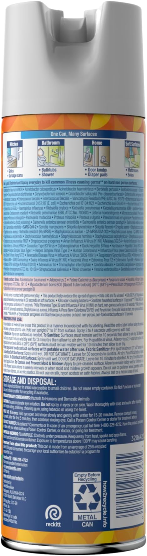 Lysol Disinfectant Spray, Household Cleaning Supplies, Disinfecting Multi-Purpose Room Spray, Antibacterial Sanitizer, Deodorizer, Kills Hantavirus, Mango & Hibiscus, 19 Fl Oz