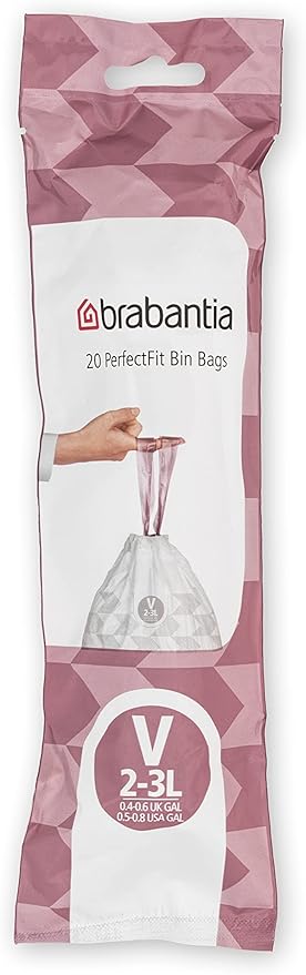 Brabantia PerfectFit Trash Bags (Size V/0.5-0.8 Gal) Thick Plastic Trash Can Liners with Drawstring Handles (200 Bags)