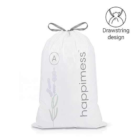 happimess 8 Gallon (30L) Drawstring Trash Bags, Lavender Scent, White, Heavy Duty MDPE Liners for Kitchen and Household, Odor Control, Custom Fit 60 Count (3-Packs of 20 Liners) HPM3101A-WHITE
