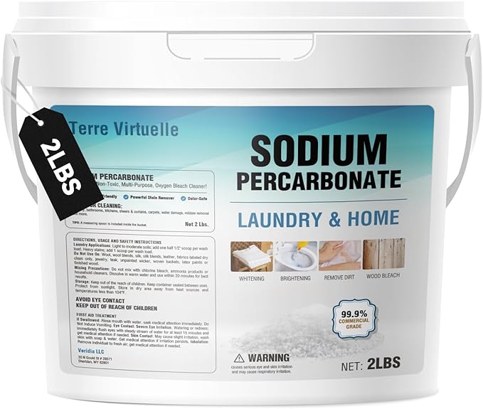 Sodium Percarbonate – Oxygen Bleach Powder & Laundry Booster – Multi-Purpose Cleaner for Stain Removal, Whitening, Deodorizing – Chlorine-Free (2LBS)