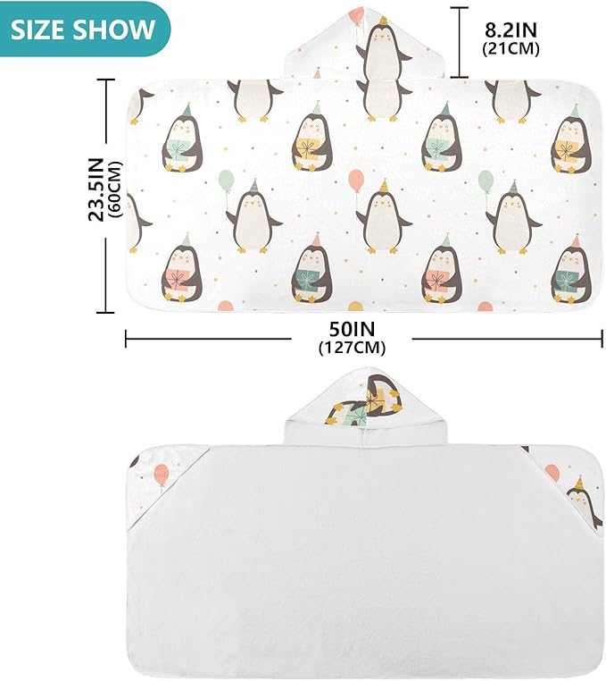 susiyo Kids Hooded Bath Towel Cute Penguins Beach Towel for Kids 23.5 x 50 Inch Microfiber Soft Absorbent Quick Dry Bath Swim Pool Towel Wrap Poncho Bathrobe with Hood for Kids Toddler
