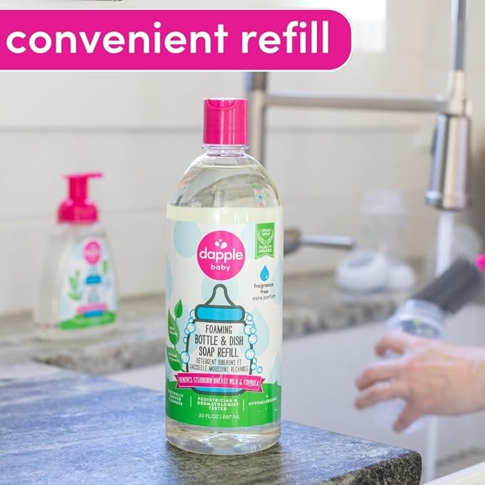 Dapple Baby Fragrance-Free Foaming Bottle & Dish Soap Refill - (2 Pack) 30 fl oz - Plant-Powered Cleaner for Baby Bottles, Pump Parts, and Sippy Cups