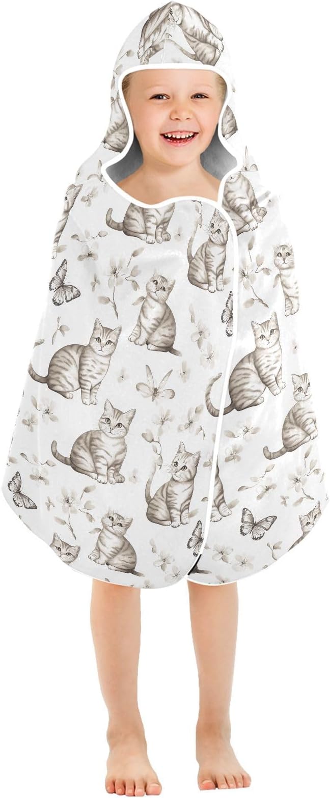 Kid Beach Towel Sweet American Shorthair Cats White Hooded Beach Bath Towel Absorbent Beach Towel with Hood