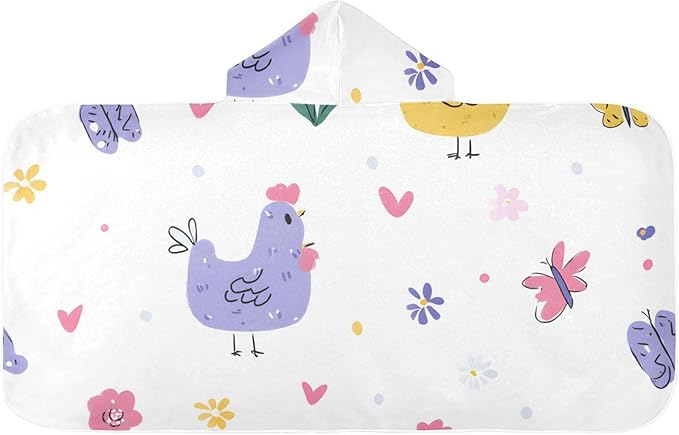 SUABO Kids' Bath Towels Flower Chicken White Background Hooded Towels for Boys Girls,Toddler Towels Multi-Purpose for Beach,Pool and Bathroom,23.5" x 50", Soft and Highly Absorbent