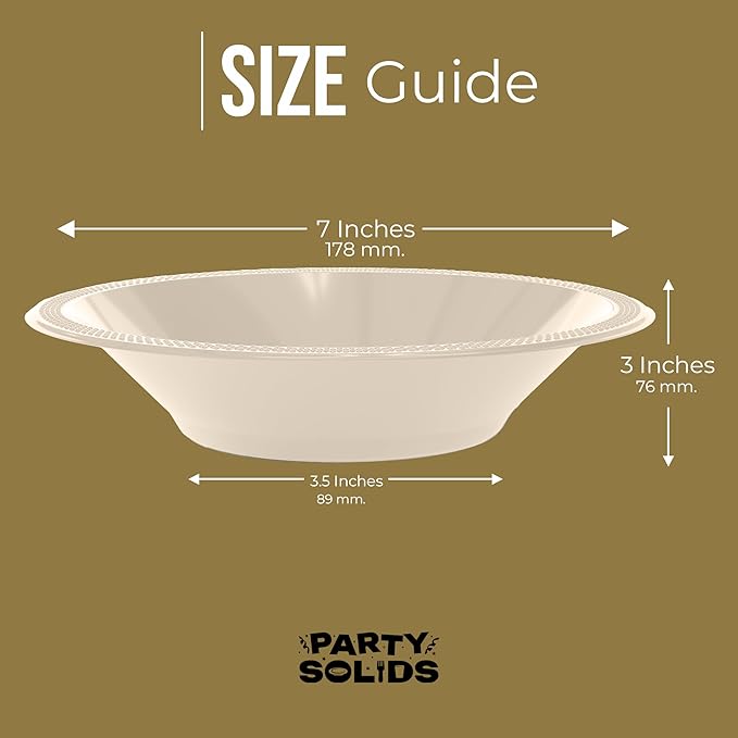 Party Solids 12 Oz Ivory Plastic Bowls Disposable Bowls for Hot Food Soup 50 Pcs - For Soup, Salad, Cereal, Desserts & Party Supplies
