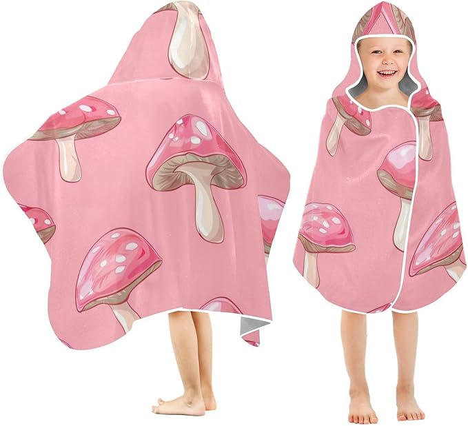 SUABO Kids' Bath Towels Pink Mushroom Hooded Towels for Boys Girls,Toddler Towels Multi-Purpose for Beach,Pool and Bathroom,23.5" x 50", Soft and Highly Absorbent