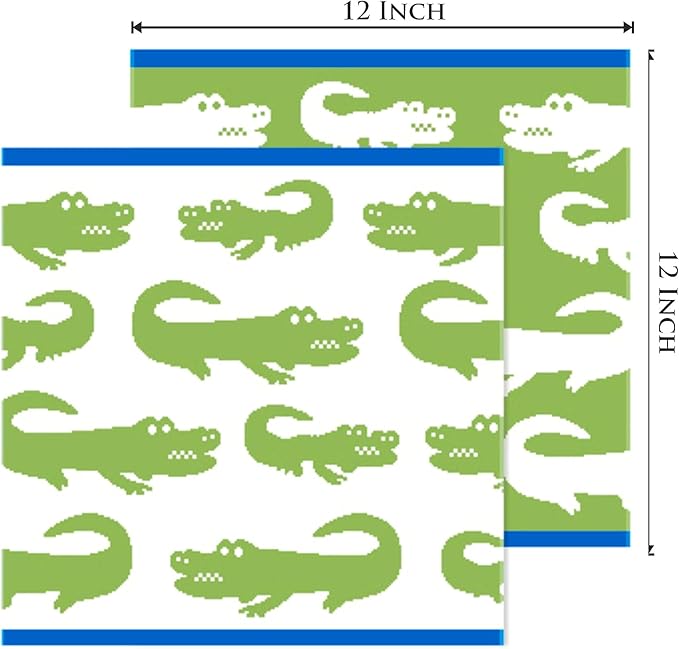 ORIGINAL KIDS Wash Cloth - Bath Time in A While Crocodile Set of 12 Washcloths - 100% Cotton Jacquard Super Soft Colorful Absorbent Quick Dry Easy Care Face Towel Face Cloth Gift - 12x12 - Green Blue