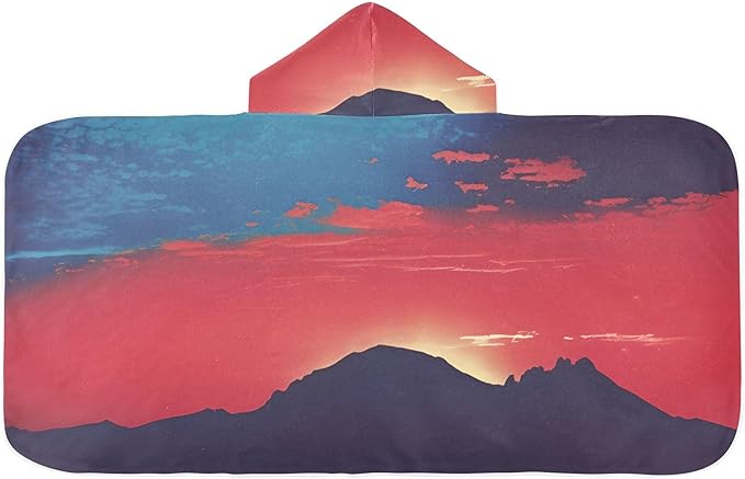 Hooded Towel for Kids Red Sunset Over The Mountains Beach Wrap Bath Towels 50x23.5in