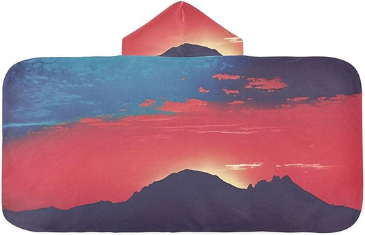 Hooded Towel for Kids Red Sunset Over The Mountains Beach Wrap Bath Towels 50x23.5in