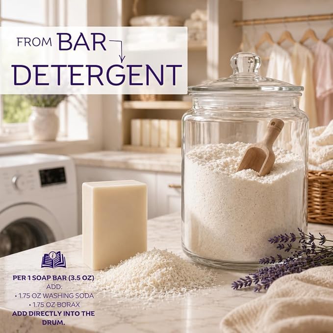 Laundry Soap Bar with Lavender for Sensitive Skin - Delicate Stain Remover Clothes, Underwear, Collar - 2 PCS