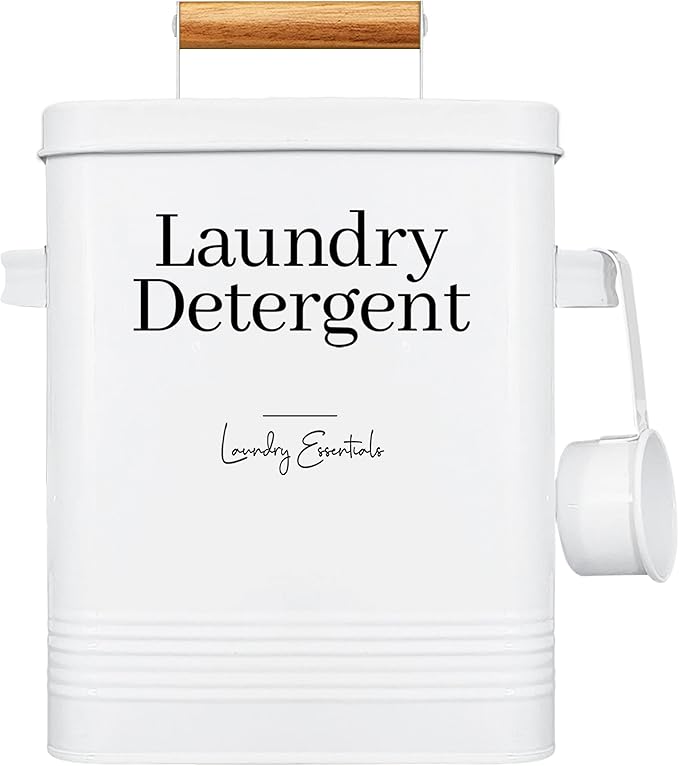 Simplation Laundry Detergent Container, Modern Farmhouse Storage Box for Laundry Room Decor and Accessories (White, 11 x 7 x 6 inches, 144 oz)