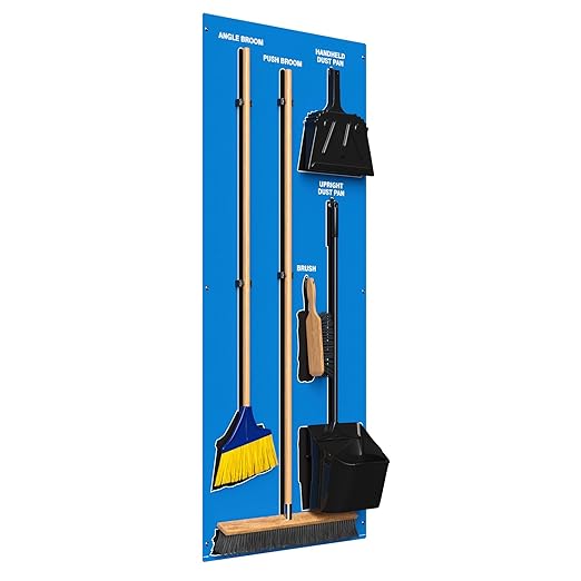 Clean & Sweep 5S Shadow Board/Wall Mount Broom Holder, 68" x 30" Board, 5S Cleaning Station - with Broom and Dustpan Set Included, Made in The USA by AccuformNMC, Blue/Black, PSB716BUBK