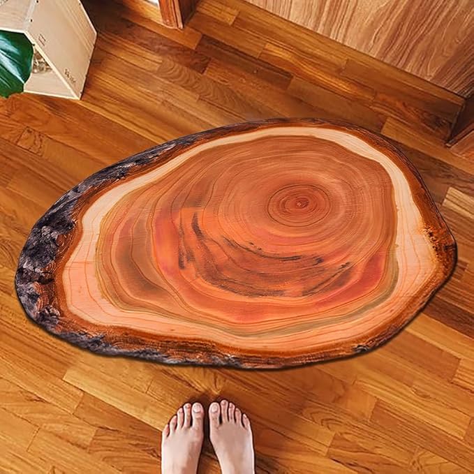Wood Grain Brown Bath Mat Cute Annual Ring Bathroom Rugs Funny Non Slip Bathtub Decor Mats Super Absorbent Floor Carpet Machine Washable Quick Dry for Tub, Shower, Bedroom, Kitchen, 23.6"x35.4"