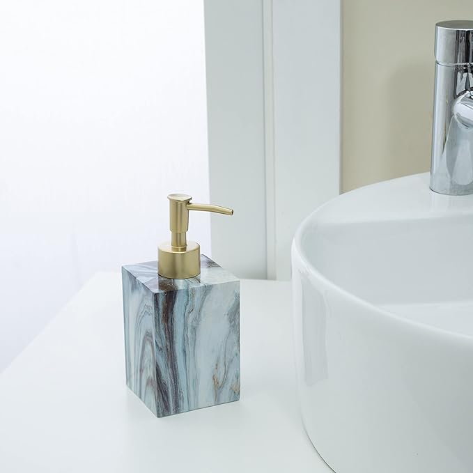 Elle Décor Square Soap Dispenser | Dimensions: 2.64" x 2.6" x 6.85" | Home Décor | Refillable Dispenser | Modern Agate Design | Bathroom | Kitchen