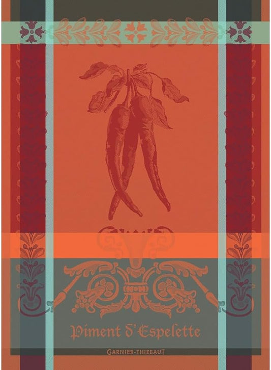 Garnier Thiebaut Piment D'Espelette Epices French Jacquard Kitchen Towel 22"x30", 100% Cotton