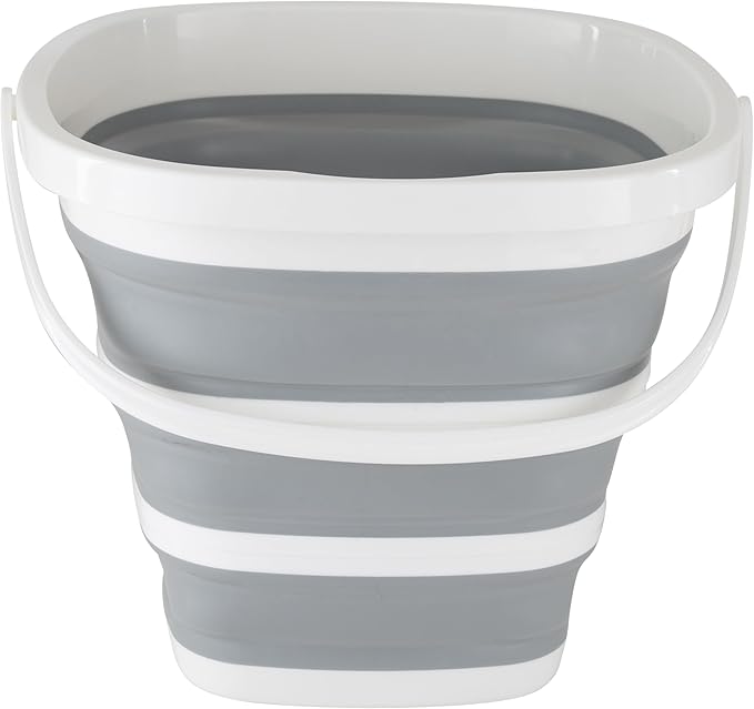 Simplify Square Bucket | Portable | Space Saver | Holds 10 Liters | Great for Cleaning | Boating | Camping Car Washing | Gardening | Cooler | White and Grey