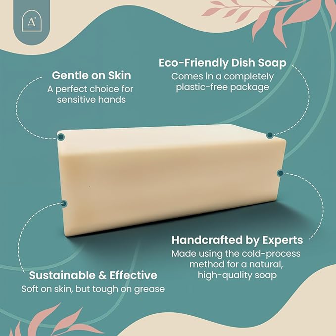 Natural Dish Soap Bar, Cleaning Dishes Solid Block for Kitchen - Organic Biodegradable Dishwashing, only 5 Ingredients, Gentle on Hands - Citrus Scent (1 Pack, 6.3oz)