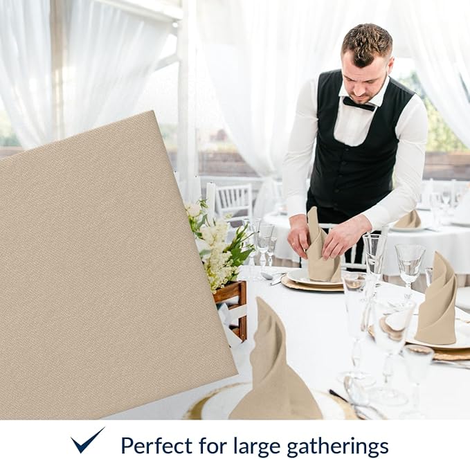 PAW - 50 Pieces Airlaid Paper Linen-Feel Napkins 16" x 16", Monocolor Disposable Cloth-Like Napkins, Elegant Beige Dinner Napkins for Kitchen, Party, Wedding, Gatherings, Christmas