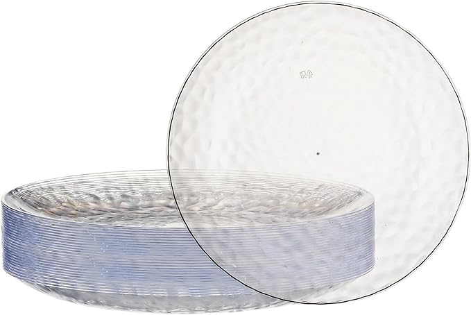 PLASTICPRO 30 Pack Heavyweight Disposable Plastic Plates - Elegant Clear Hammered Plates (Hammered Clear, 7'' INCH)