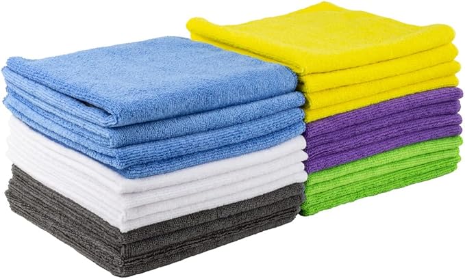Restaurantware Clean Tek Professional 16 x 16 Inch Cleaning Cloths 60 Lint Free Microfiber Towels - Highly Absorbent Non Abrasive 6 Colors Microfiber Cleaning Rags Reusable For All Purpose Use