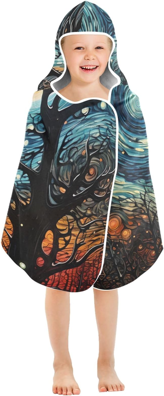 Hooded Towel for Kids Magical Aurora Colors Flowing in The Forest Beach Wrap Bath Towels 50x23.5in