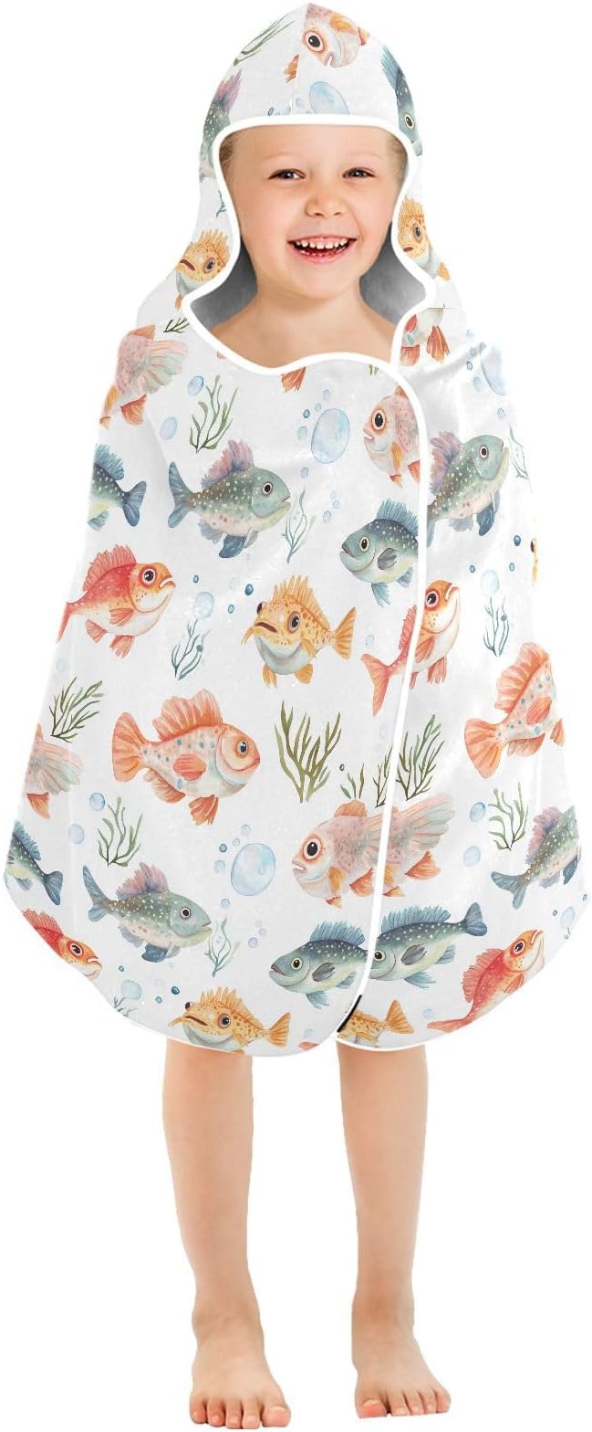 Hooded Beach Towel for Kids Cartoon Cute Codfish White Hooded Beach Bath Towel Absorbent Beach Towels with Hood