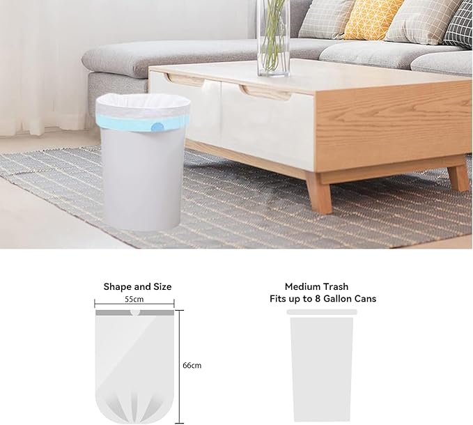 WAIKAS 6 Gallon Trash Bags Drawstring, Pack of 35, Garbage Bags, 55x66cm, 9.5g/pcs, Unscented, White