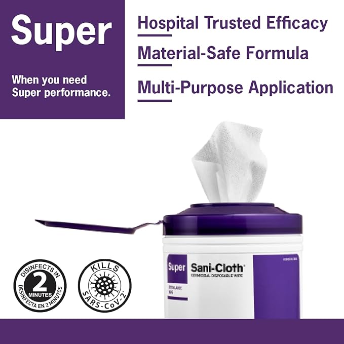 Super Sani-Cloth Disinfecting Cleaning Wipes, 12 Pack Case, 160 Count Each, Large Surface Wipes (6" x 6.75"), Multi-Surface Germicidal Cleaner for Home Health, Medical, Commercial Use