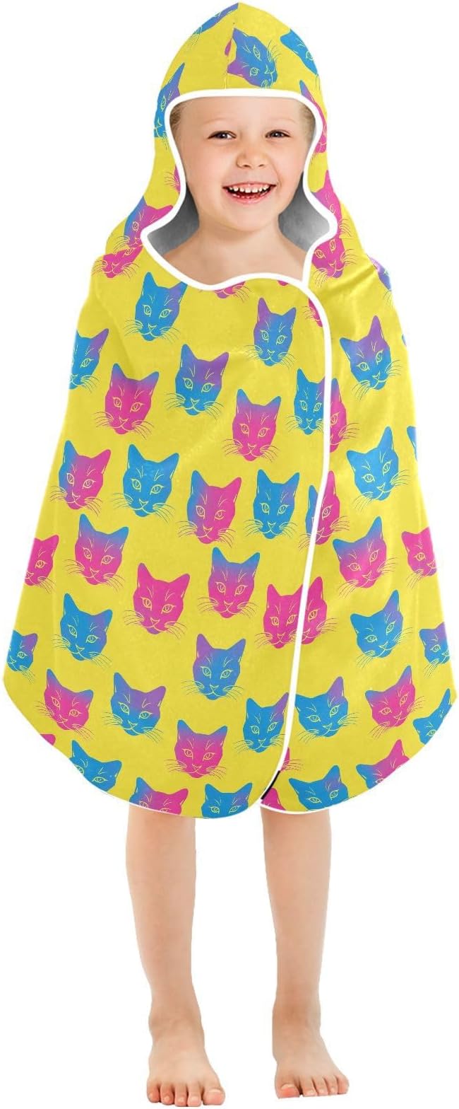 Beach Towels for Kids Yellow Gradient Cat Hooded Beach Bath Towel Quick Dry Hood Towels