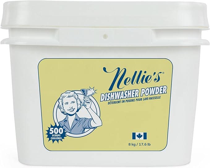 Nellie's Dishwasher Powder – 500 Scoop Bulk Bucket – Plant-Based Formula – Phosphate-Free, Septic-Safe, Tough on Food Residue – Sparkling, Streak-Free Clean – Made in Canada