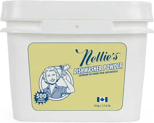 Nellie's Dishwasher Powder – 500 Scoop Bulk Bucket – Plant-Based Formula – Phosphate-Free, Septic-Safe, Tough on Food Residue – Sparkling, Streak-Free Clean – Made in Canada