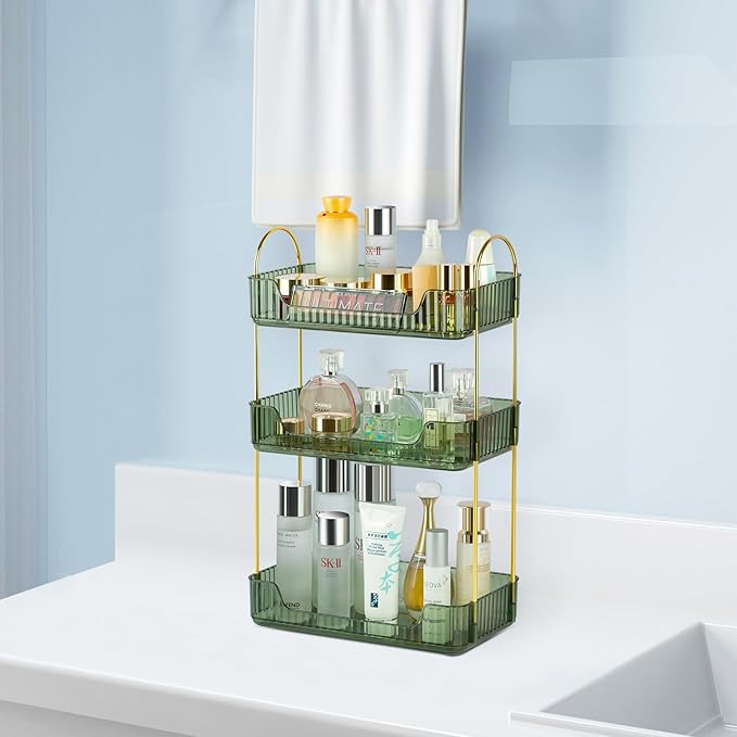 Bathroom Counter Organizer Skincare Organizer Perfume Holder for Dresser Countertop Shelf Bathroom Countertop Tray for Cosmetic Skin Care Lipstick (Gray 2-Storey)