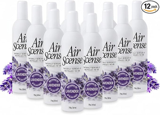 Air Scense Air Freshener Deodorizer Room Spray for Bathroom & Home, Essential Oils, Natural Lavender- 7 fl oz (12 Pack)