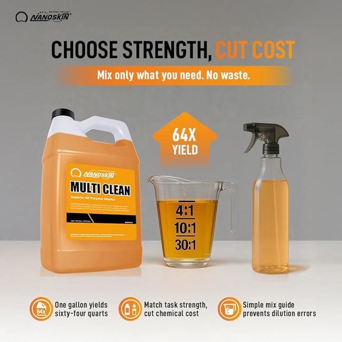 Nanoskin MULTI CLEAN All Purpose Concentrated Cleaner 16 Oz. – Removes Dirt, Grease & Stains on Counters, Carpet, Floors, Fabric, Equipment & Vehicles | Use with Sprayers, Scrubbers, Washers & More
