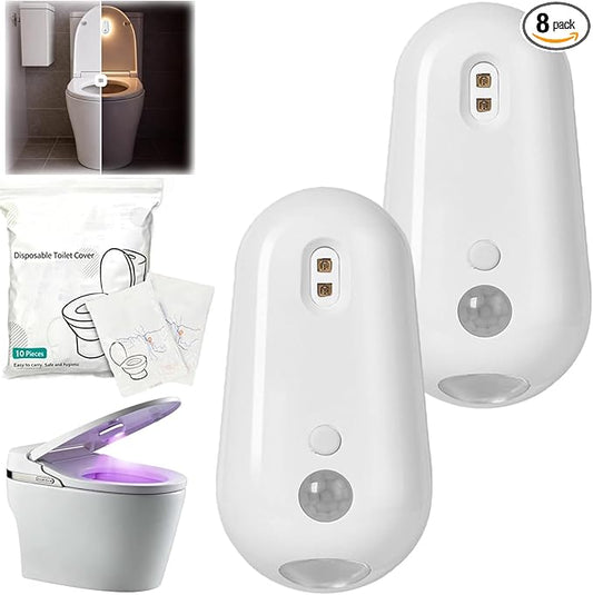 Purivio Self Cleaning Uv Toilet Sanitizer Light, Uv Toilet With Night Light, Hands-Free Cleaning Support, Motion-Activated, Rechargeable, Adhesive-Mounted For Shared Bathrooms (2 Sets)