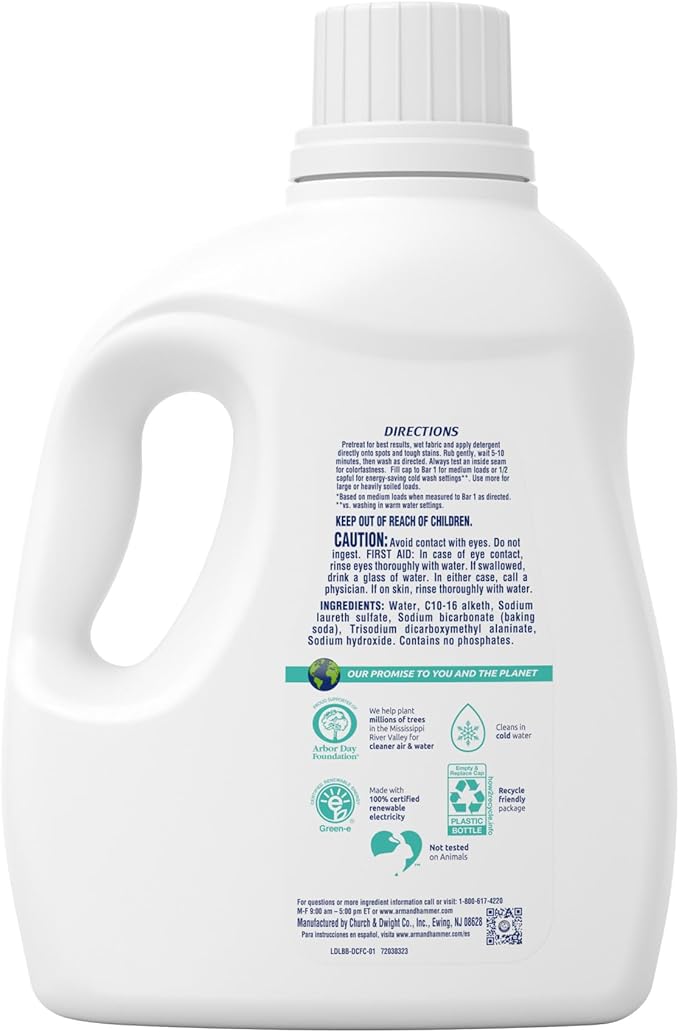 ARM & HAMMER Deep Clean Free & Clear Liquid Laundry Detergent, Free of Dyes, and Perfumes, Dermatologist Tested, 102 Fl Oz, 68 Loads