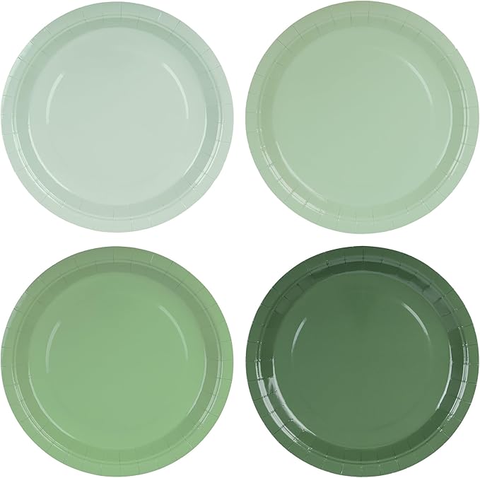 AimFun 24 Sage Green Paper Plates Gradient Green Party Plates 9 Inch Disposable Round Dinner Plates for St Patrick Day Birthday Wedding Baby Bridal Shower Party Supplies