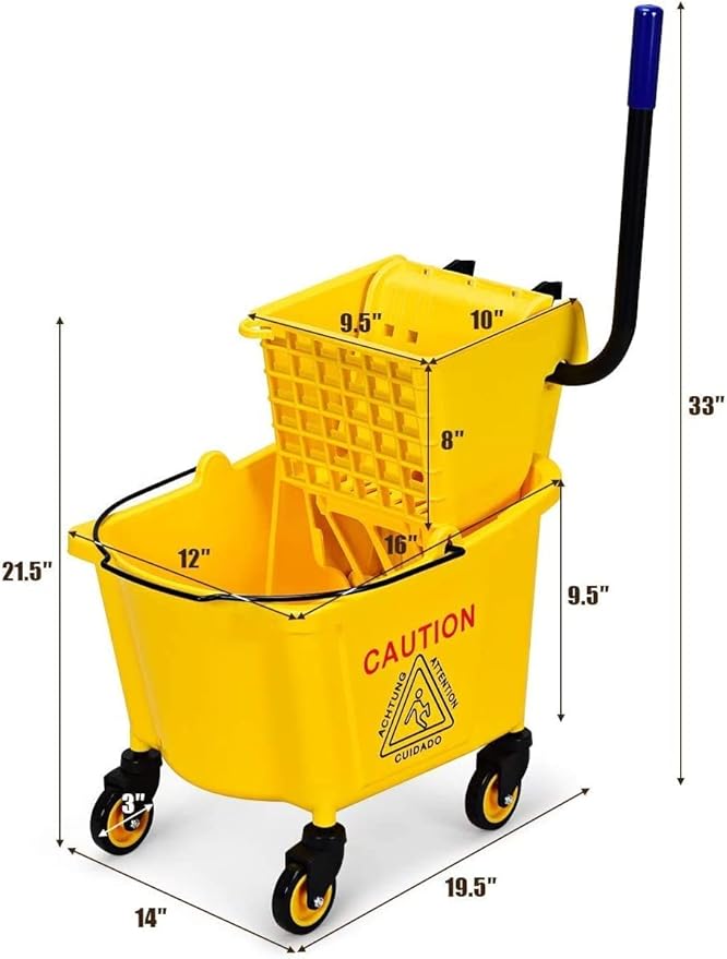 Nightcore Commercial Mop Bucket, All-in-one Tandem Floor Cleaning Wavebrake, Detachable Handle, Side Press Cleaning Wringer Portable Trolley On Wheels for Household, Commercial, 26 Quart Capacity