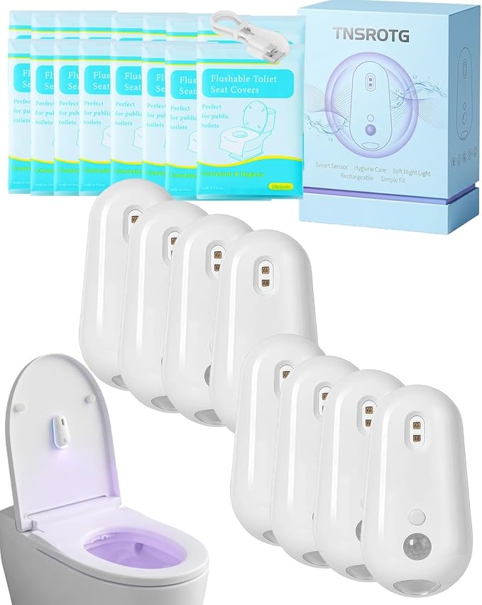 Self Cleaning UV Toilet Sanitizer and Night Light Elderly Motion Activated Rechargeable Toilets Lights Adhesive Sensor Smart Shared Bathroom Automatic Toilet Nightlight Mounted Bowl Seat(8pcs)